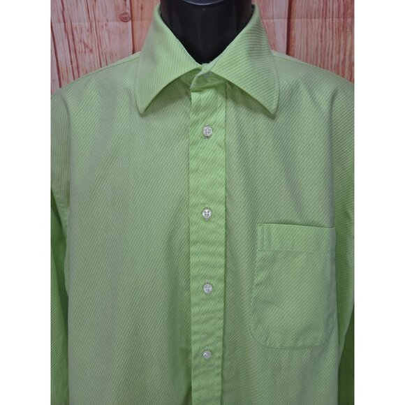 Burberry London Mens Lime Green Striped Dress Shirt 16L USA - Picture 3 of 7